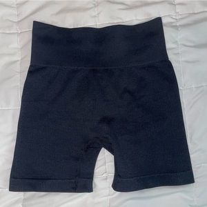 Black Ribbed Biker Shorts